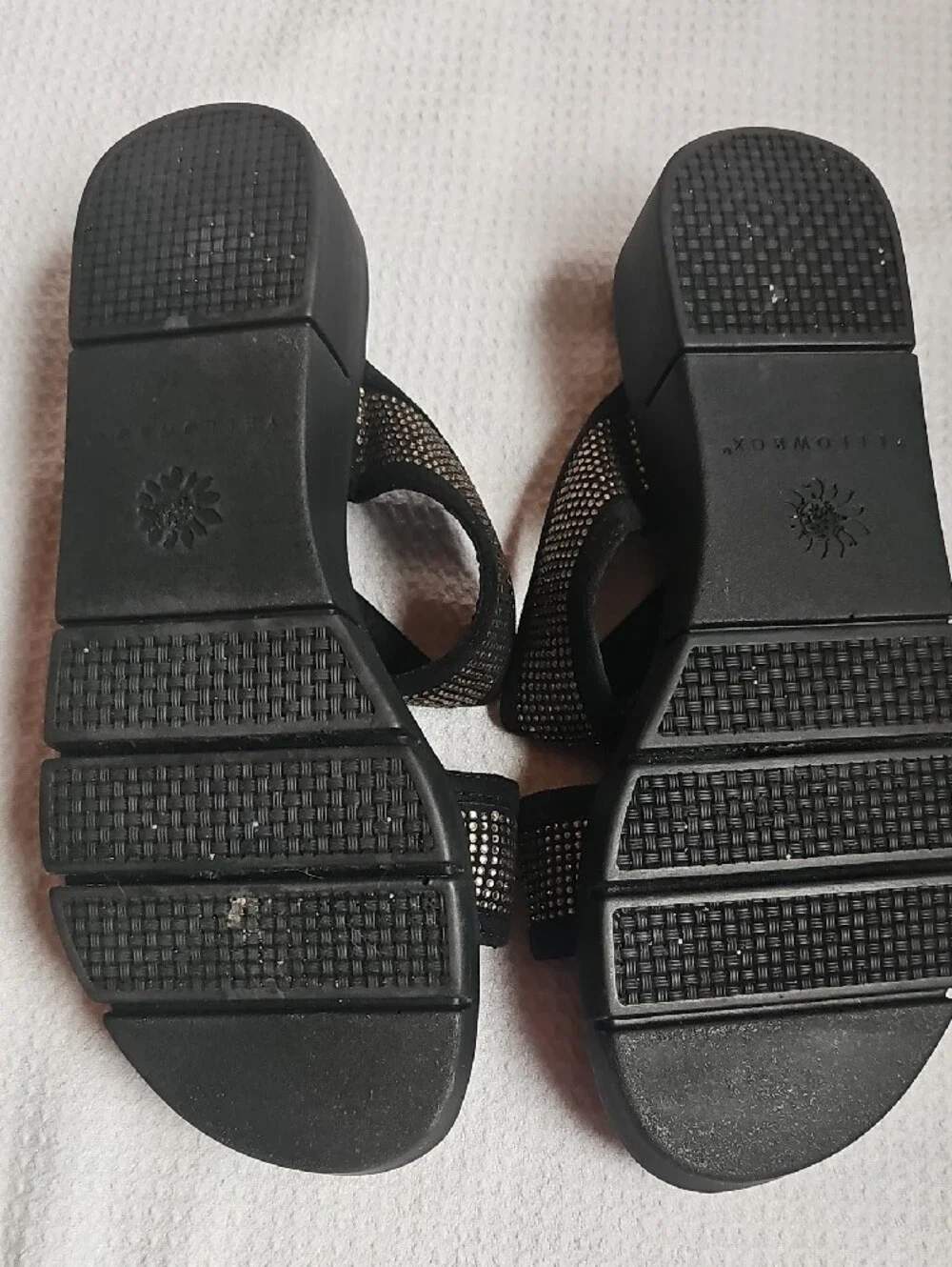 Yellow Box Black Slide Sandals with Metallic Stud Straps - Picture 2 of 5